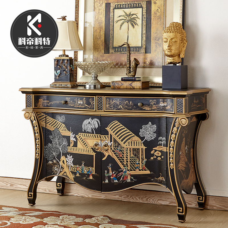 美式玄关柜复古屏风柜黑色