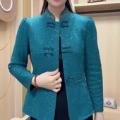 修身 新款 中老年妈妈提花加绒保暖上衣国风盘扣改良旗袍开衫 外套女