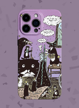 魔法~女巫猫咪暗黑菲林适用iPhone13promax手机壳华为nova11小米14红米k60硬壳vivoiqooneo7魅族21苹果13pro