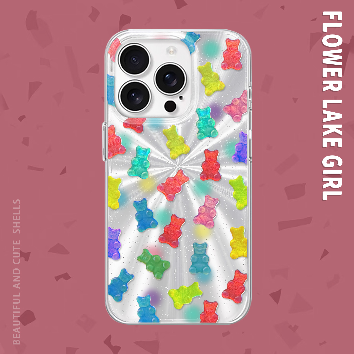 【甜蜜蜜】多巴胺小熊软糖适用iPhone17/16pro手机壳苹果14Plus极光15promax镭射12/11治愈13promax少女心16