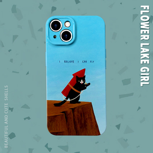 14vivos18软IQOO9一加ACE3 15pro手机壳华为mate60菲林硬OPPOr17苹果13 一飞冲天 卡通搞怪猫咪适用iPhone16