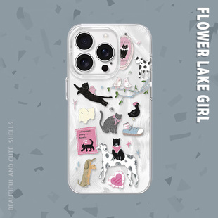 15pro手机壳红米K70羽纱vivos19华为mete60一加ACE3小米14opporeno12 手绘黑猫插画适用iPhone16 少女情怀