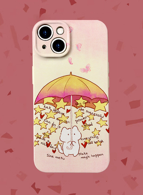 Power~卡通撑伞星星小猫菲林适用iPhone15/14promax手机壳OPPOreno7华为pura70vivos19软IQOONEO9硬红米k70