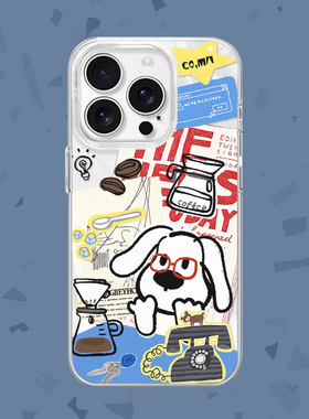 【咖啡师】美式眼镜狗插画适用iPhone15/16promax手机壳红米K70羽纱vivoX100华为mete60小米15一加ACE3苹果14
