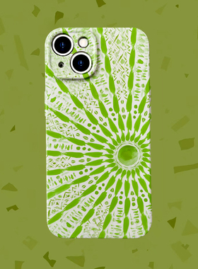 符号~草绿色太阳神夏天菲林适用iPhone15/14promax手机壳OPPOreno7华为pura70vivos19软IQOONEO9硬红米k60pro