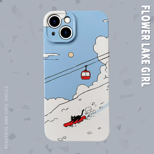滑雪小黑猫手机壳安卓iPhone菲林