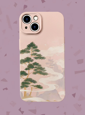 白云间~新中式山水画文艺菲林适用iPhone15/14promax手机壳华为nova11软IQOOneo8红米k70硬OPPOreno9vivoS18