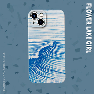 不停歇 15pro手机壳华为mate60菲林畅享70硬OPPOr17苹果13vivos18软IQOO9一加ACE3 简约线条海浪适用iPhone16