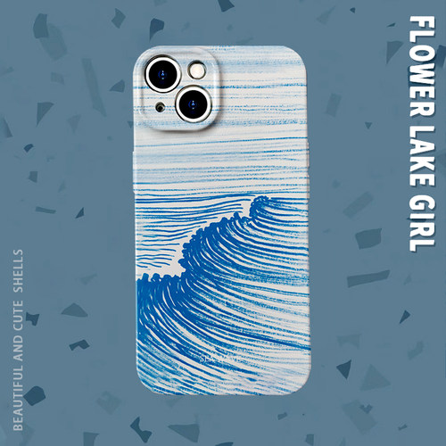 不停歇~简约线条海浪适用iPhone16/15pro手机壳华为mate60菲林畅享70硬OPPOr17苹果13vivos18软IQOO9一加ACE3