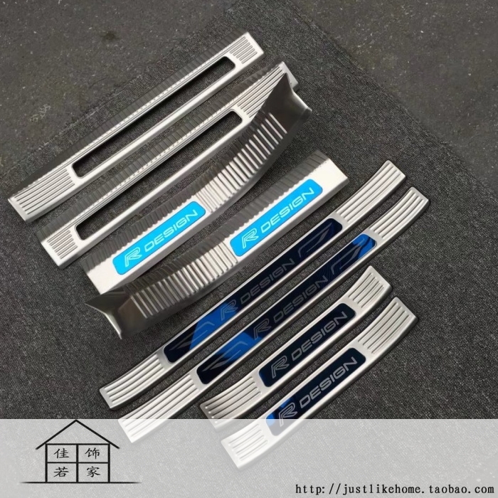 18款沃尔沃XC60 专用不锈钢拉丝宝石蓝上下门槛条 内外置迎宾踏板