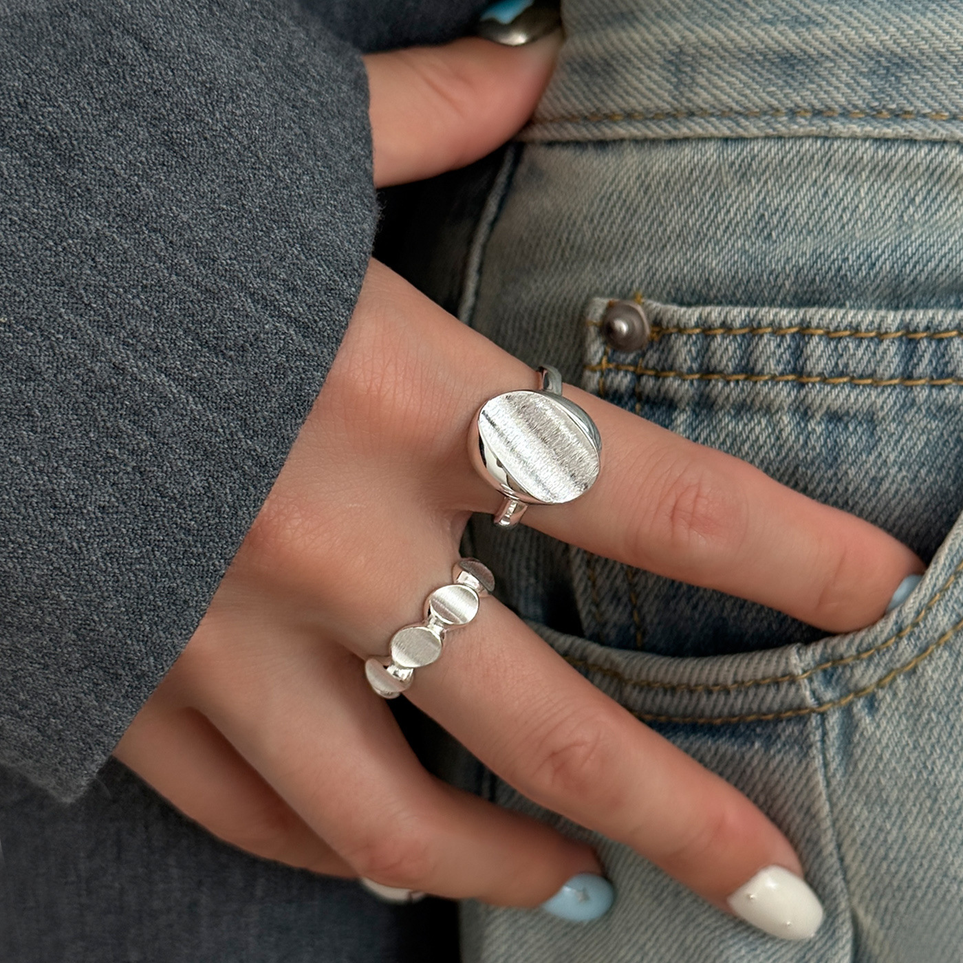 韩国进口韩版丝质感拉丝大咖啡豆戒指女小众设计感网红款百搭开口