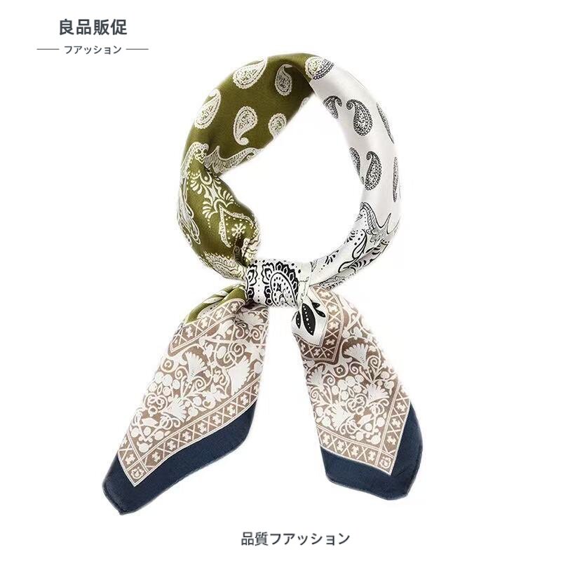 日系复古小众橄榄绿色丝巾