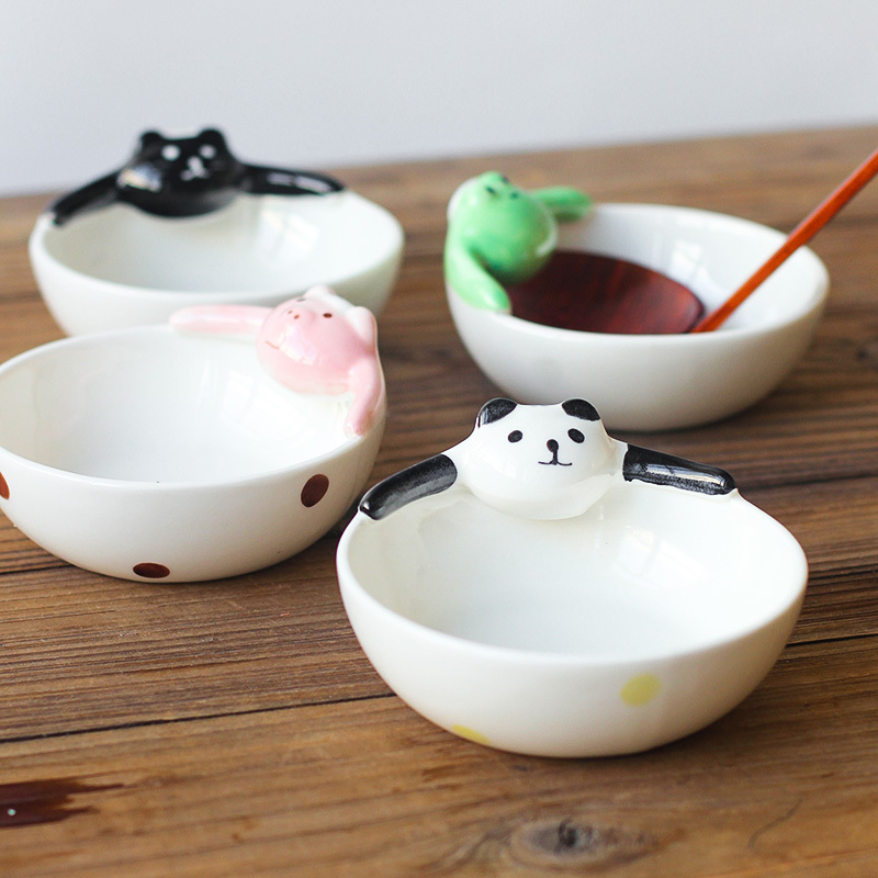 创意卡通陶瓷儿童米饭碗宠物碗沙拉碗婴儿宝宝辅食碗汤勺座釉下彩
