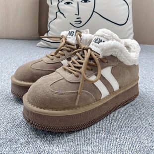 红蜻蜓冬季女鞋加厚绒雪地靴休闲保暖女棉鞋真皮短筒CD52095021R