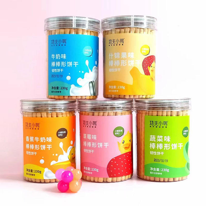 功夫小鸭棒棒饼干230g香蕉牛奶蔬菜什锦手指饼零食脆炭烧棒易断