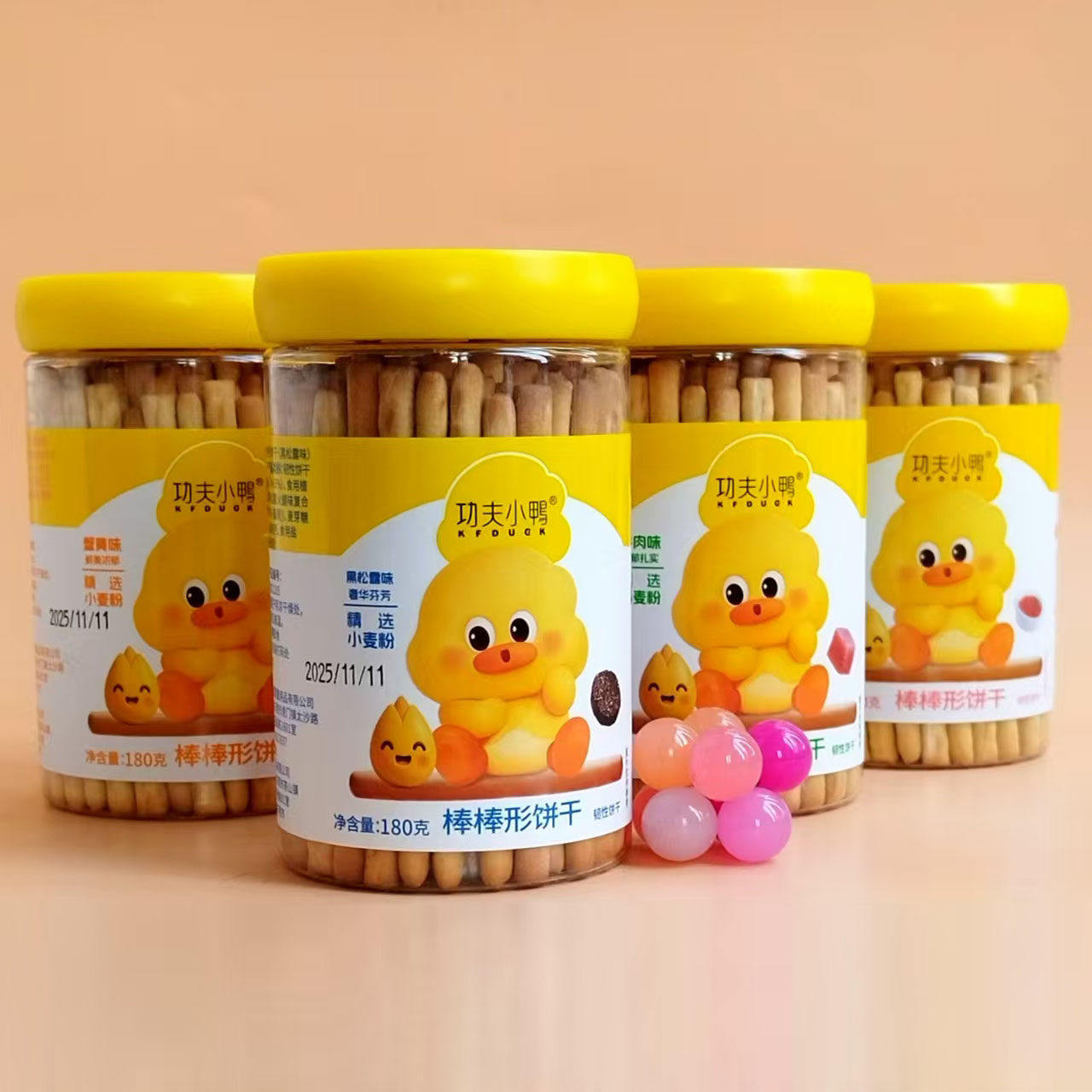 3罐功夫小鸭棒棒形饼干180g牛肉味蟹黄鱼籽酱酥脆鲜香零食炭烧棒