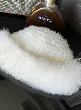 薇儿卡皮草冬风吹半夏丽颖同款真白色狐狸皮水貂毛太阳公主圆帽