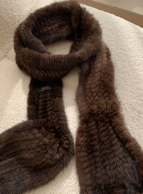 薇儿卡秋冬水貂毛新品韩国标中古咖色小鱼尾男女皮草配饰长围巾脖