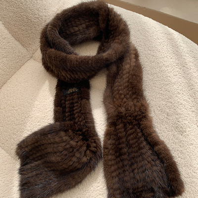 薇儿卡秋冬新品韩国水貂毛中古棕咖色小鱼尾男女皮草配饰长围巾脖