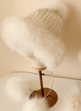 薇儿卡皮草风吹半夏丽颖同款整皮狐狸毛球球风雪护耳显瘦毛毛帽子