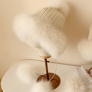 薇儿卡皮草风吹半夏丽颖同款 整皮狐狸毛球球风雪护耳显瘦毛毛帽子