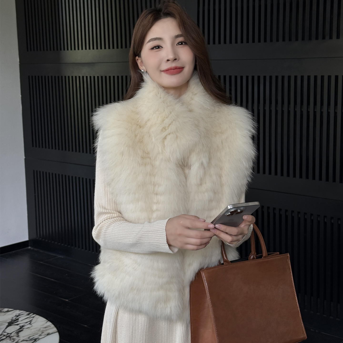 秋冬新款狐狸毛车条皮草马甲女短款背心韩版立领显瘦毛毛外套