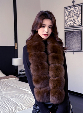 高端定染仿紫貂色真皮狐狸毛围巾120加长大版皮草冬保暖毛毛围巾