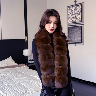 高端定染仿紫貂色真皮狐狸毛围巾120加长大版 皮草冬保暖毛毛围巾