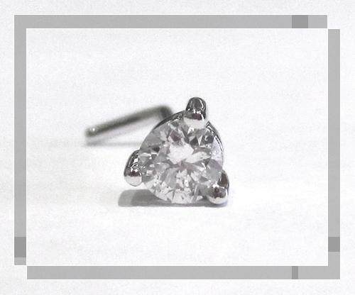 弯钩款L形杆18k白金天然南非白色4分钻石鼻钉/小耳耳钉，送证书