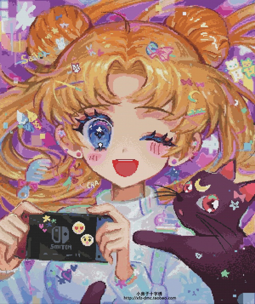 定制图DMC线十字绣 水冰月和露娜 满绣印花客厅卧室美少女卡通
