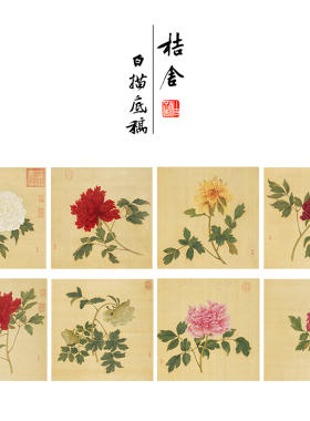 蒋廷锡工笔画白描底稿牡丹谱小品一套十幅册页尺寸40*40厘米JT00