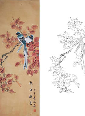 工笔画白描底稿实物打印稿戴青池花鸟秋日盛景尺寸可选DQ01