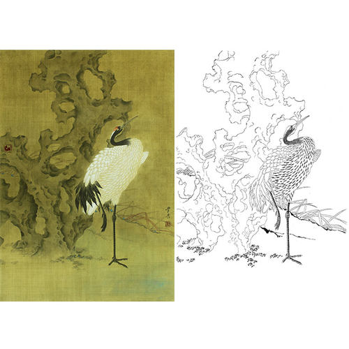 工笔画白描底稿实物打印稿青花鸟