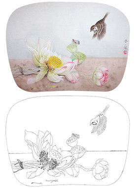 工笔画白描底稿荷花临摹打印稿