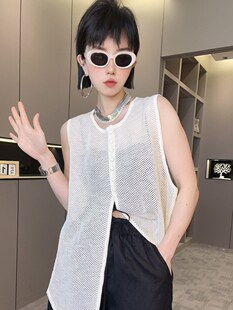 新款 针织马甲女2024夏季 上衣 fashion 不规则纯色背心圆领无袖