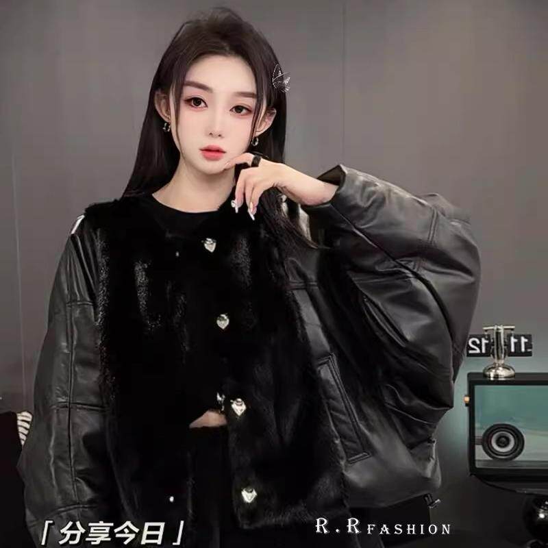 拼皮貂毛羽绒服女2025秋冬新款欧洲站女装设计感毛领外套长袖上衣