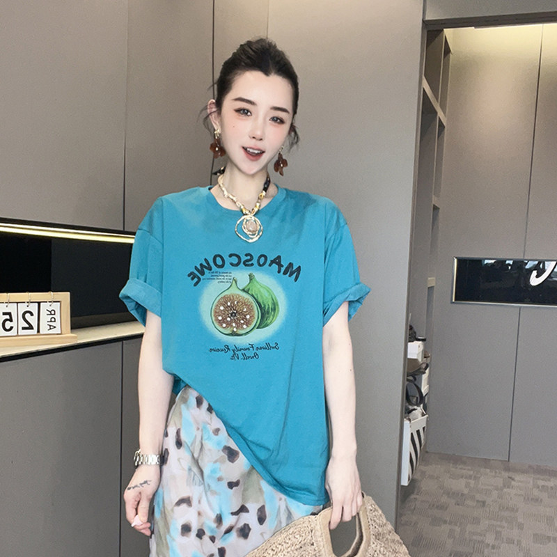 水果字母印花短袖T恤高腰半身裙中长裙套装两件套女2026夏季新款