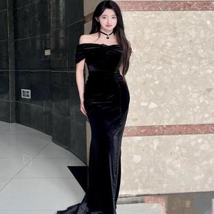 一字肩礼服裙高端轻奢小众宴会主持人鱼尾晚礼服高级感生日成人礼