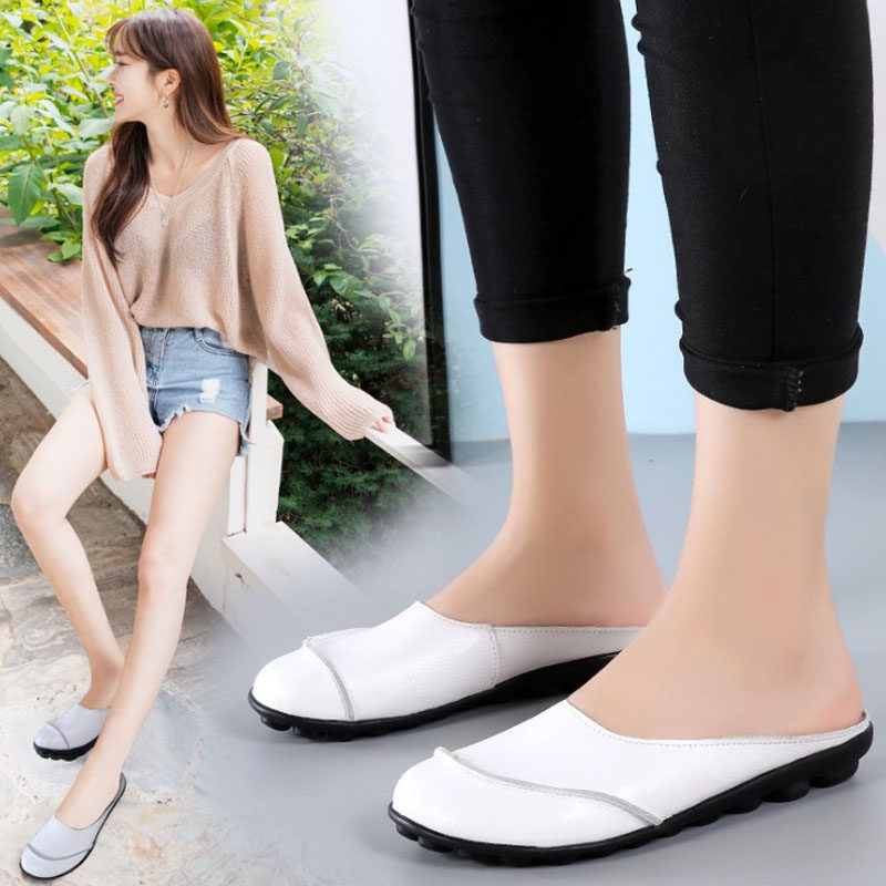 夏季真皮女拖鞋特大码41 44包头凉鞋平跟防滑豆豆鞋40 43女士鞋拖,女鞋,包头拖,淘宝优惠券,粉丝福利购,淘宝优惠卷