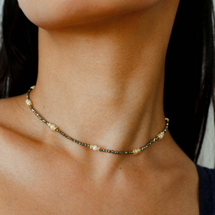 TU家 小众设计ins金矿石天然珍珠项链女复古叠搭个性细颈链锁骨链