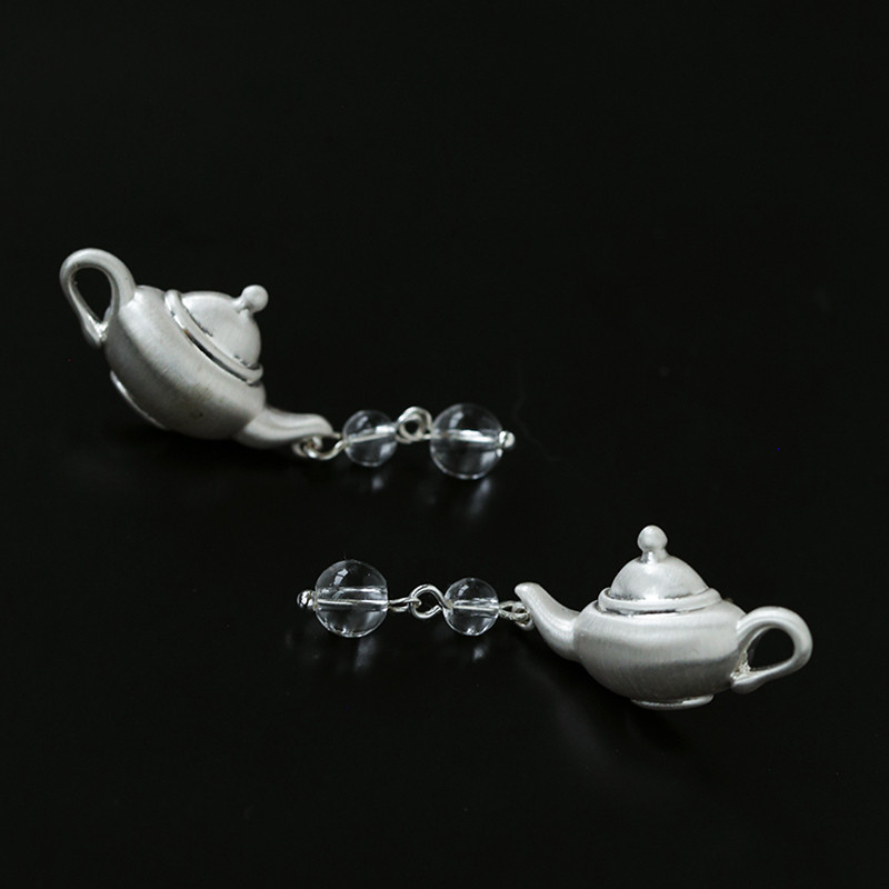 TU家新中式国风银色茶壶白水晶吊坠耳钉耳饰女精致气质高级感耳环,饰品/流行首饰/时尚饰品新,耳钉,淘宝优惠券,粉丝福利购,淘宝优惠卷