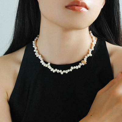 复古法式天然花瓣珍珠项链颈链