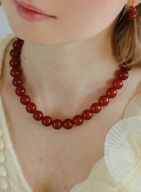 TU JEWELRY 宝儿姐同款红玛瑙手工串珠项链女小众高级锁骨链颈链