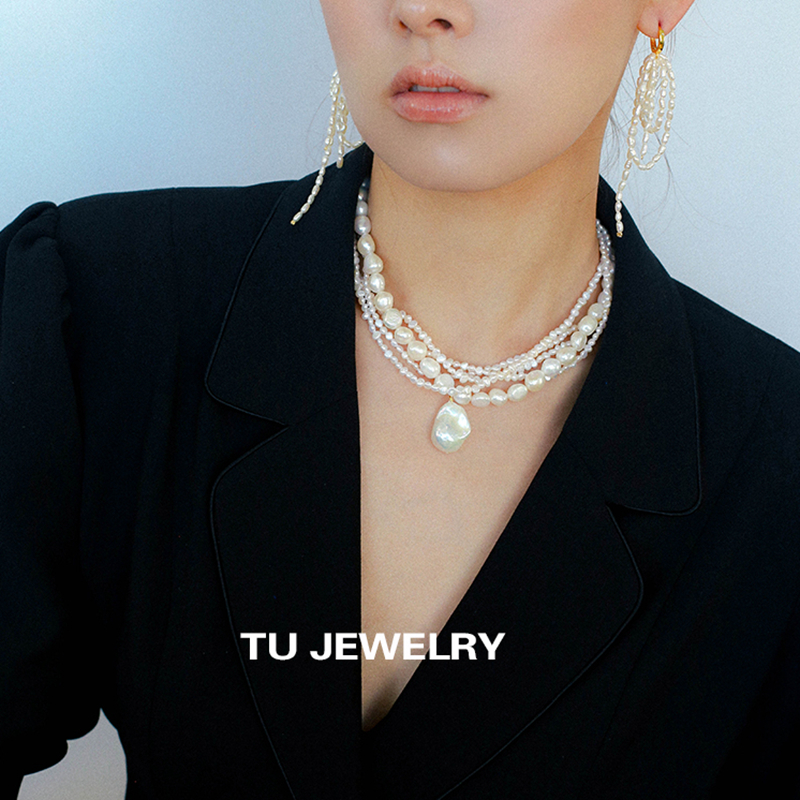 法式轻奢天然珍珠巴洛克项链耳环