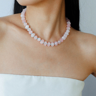 TU家 原创设计不规则粉水晶天河石项链耳环女夏日冰凉感度假颈链