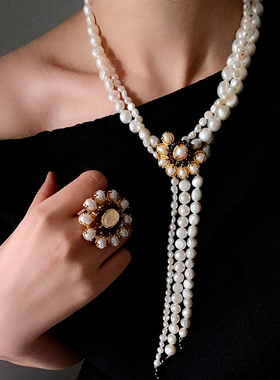 法式天然淡水珍珠领结式Y字项链