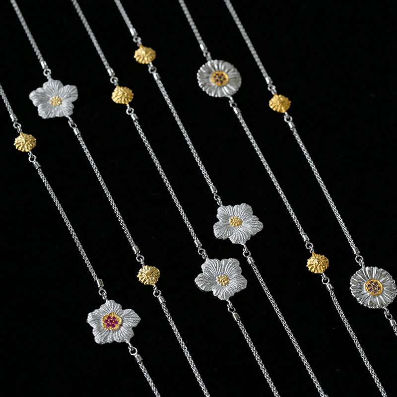 布契拉提925银雏菊花栀子花项链