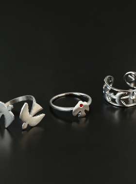 小众设计极简925银飞鸟开口戒指