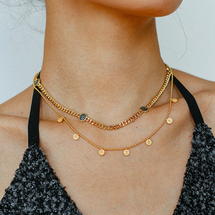 TU家 法式复古雅典娜古币项链人像浮雕925银银币钱币古巴链条颈链