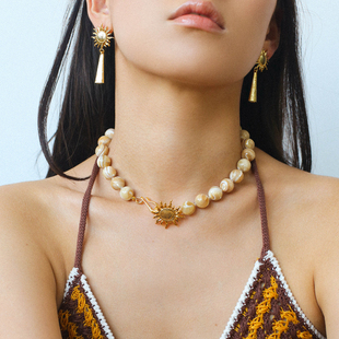 TU家 天然贝壳串珠太阳神项链欧美ins高级感气质锁骨链女 复古法式